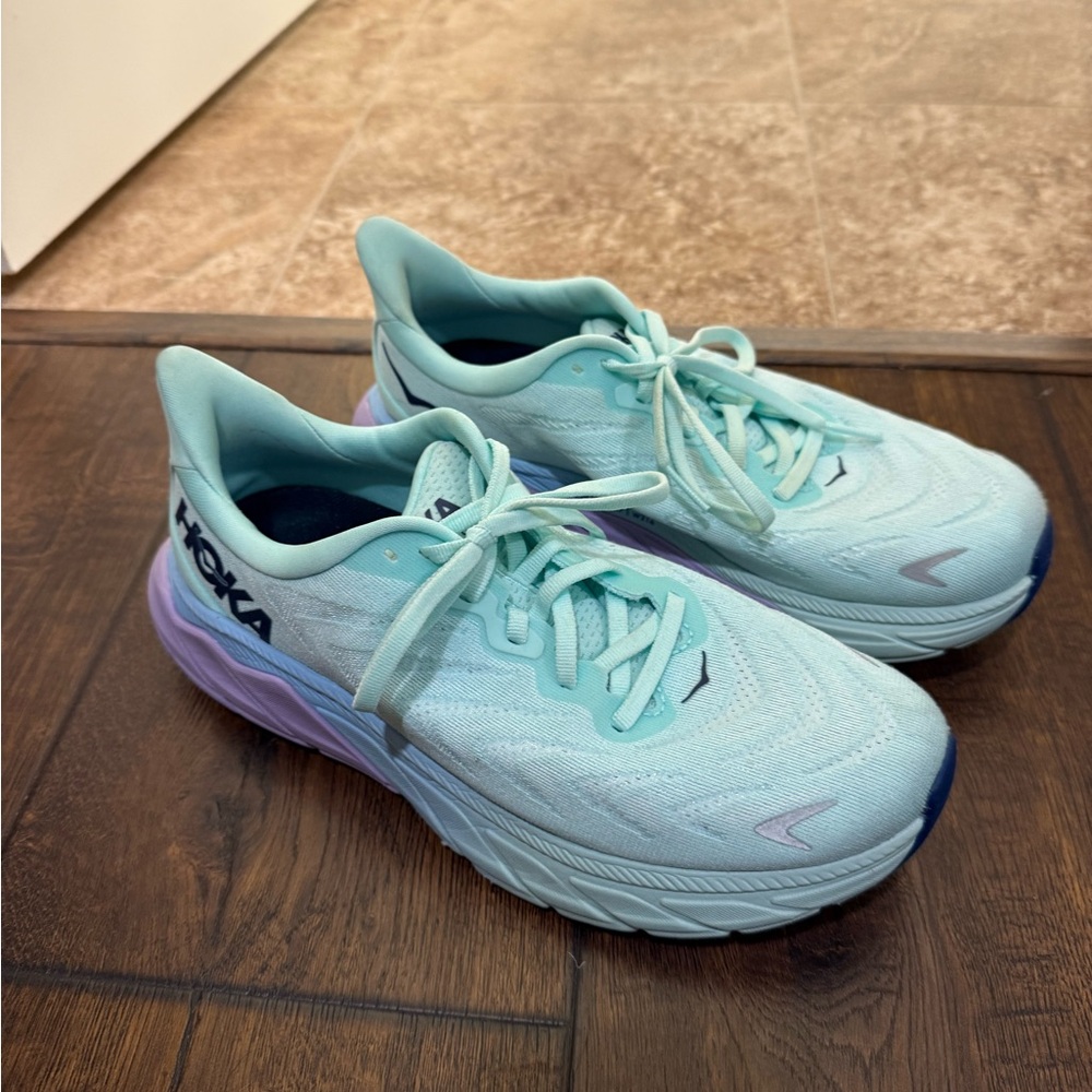 Hoka Aqua and Lavender Athletic Shoes